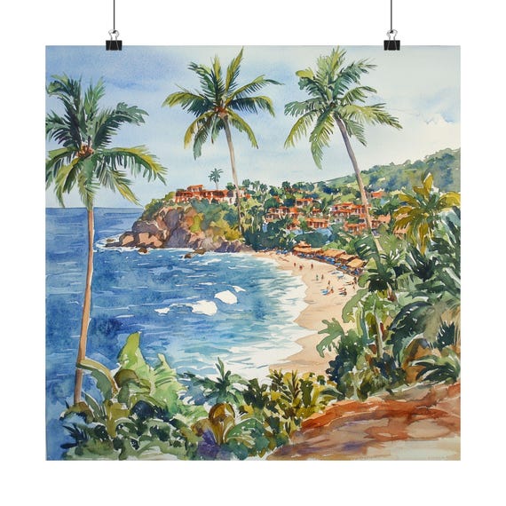 Sayulita Mexico Wall Art Print Mexican Watercolor Painting Coastal Beach Decor North America Travel Poster Gift