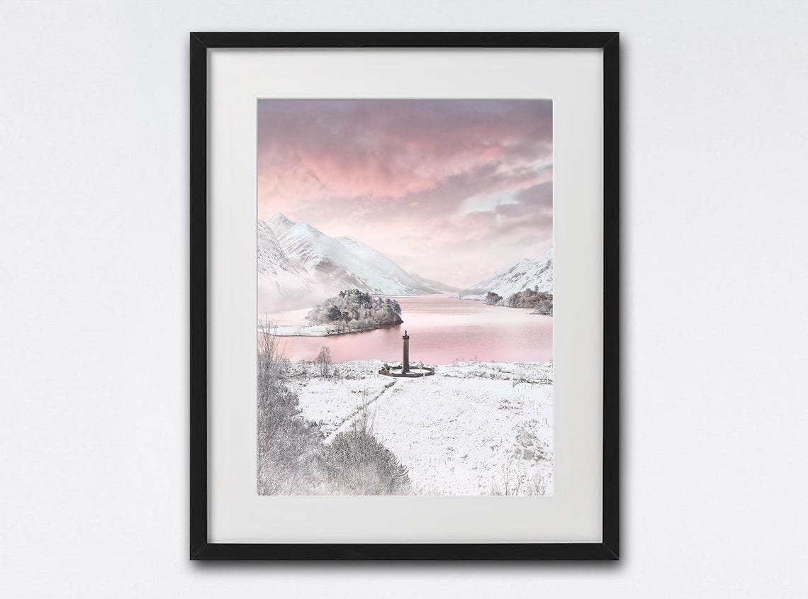 Glenfinnan Monument Winter Pink Snow Loch Shiel Scotland Poster