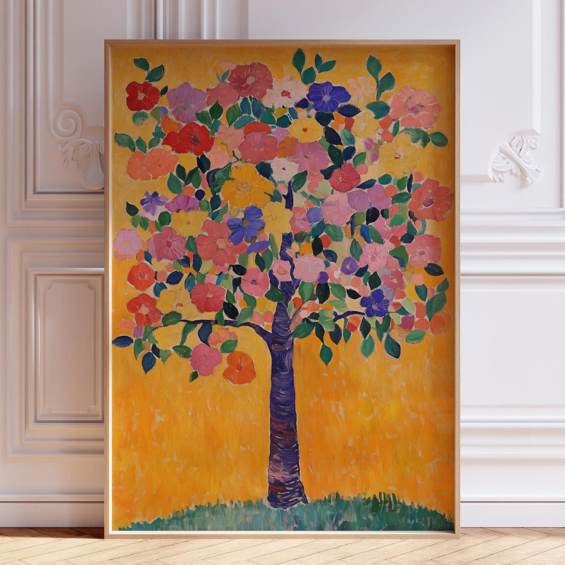Colorful Flowering Tree Poster Vibrant Fauvist Botanical Painting
