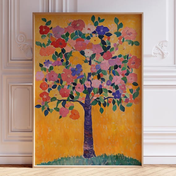 Abstract Tree Of Life Wall Art Print Colorful Spiritual Painting Pink Vertical