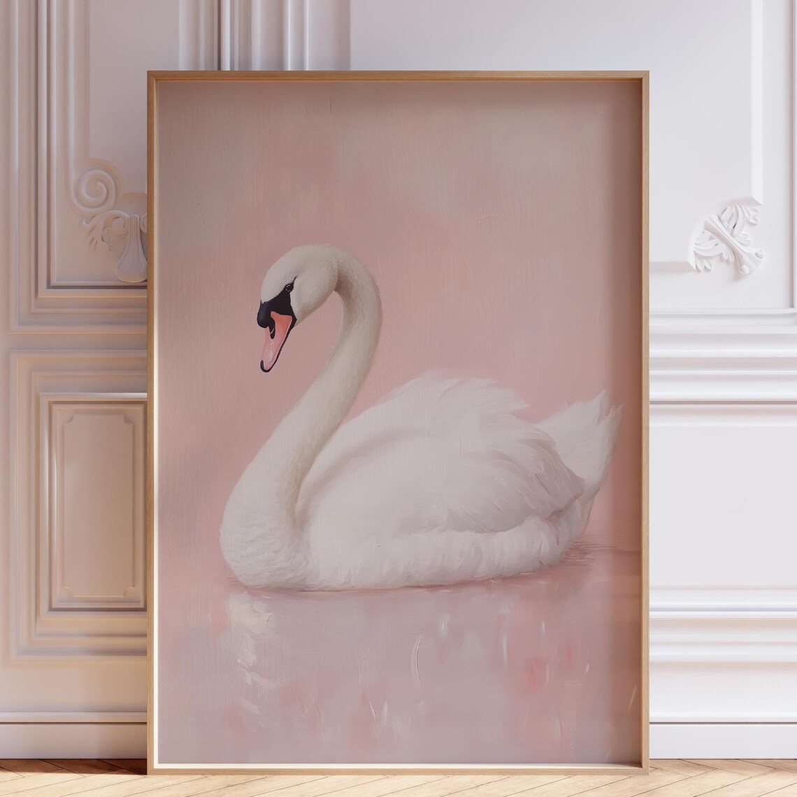 White Swan Blush Pink Minimal Elegant Watercolor Graceful Bird Art Poster