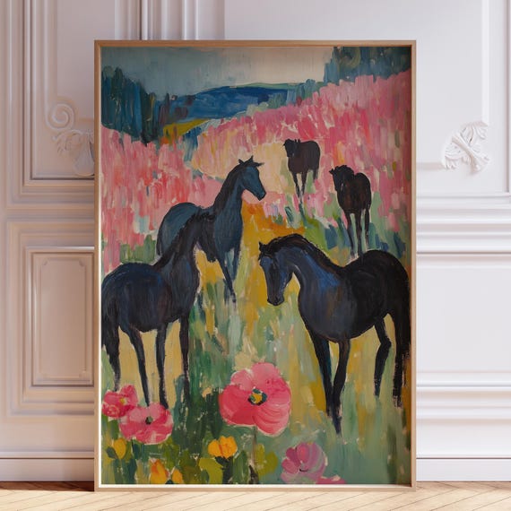 Pink Horse Print Girl Wall Art Animal Nursery For Girls Room Watercolor