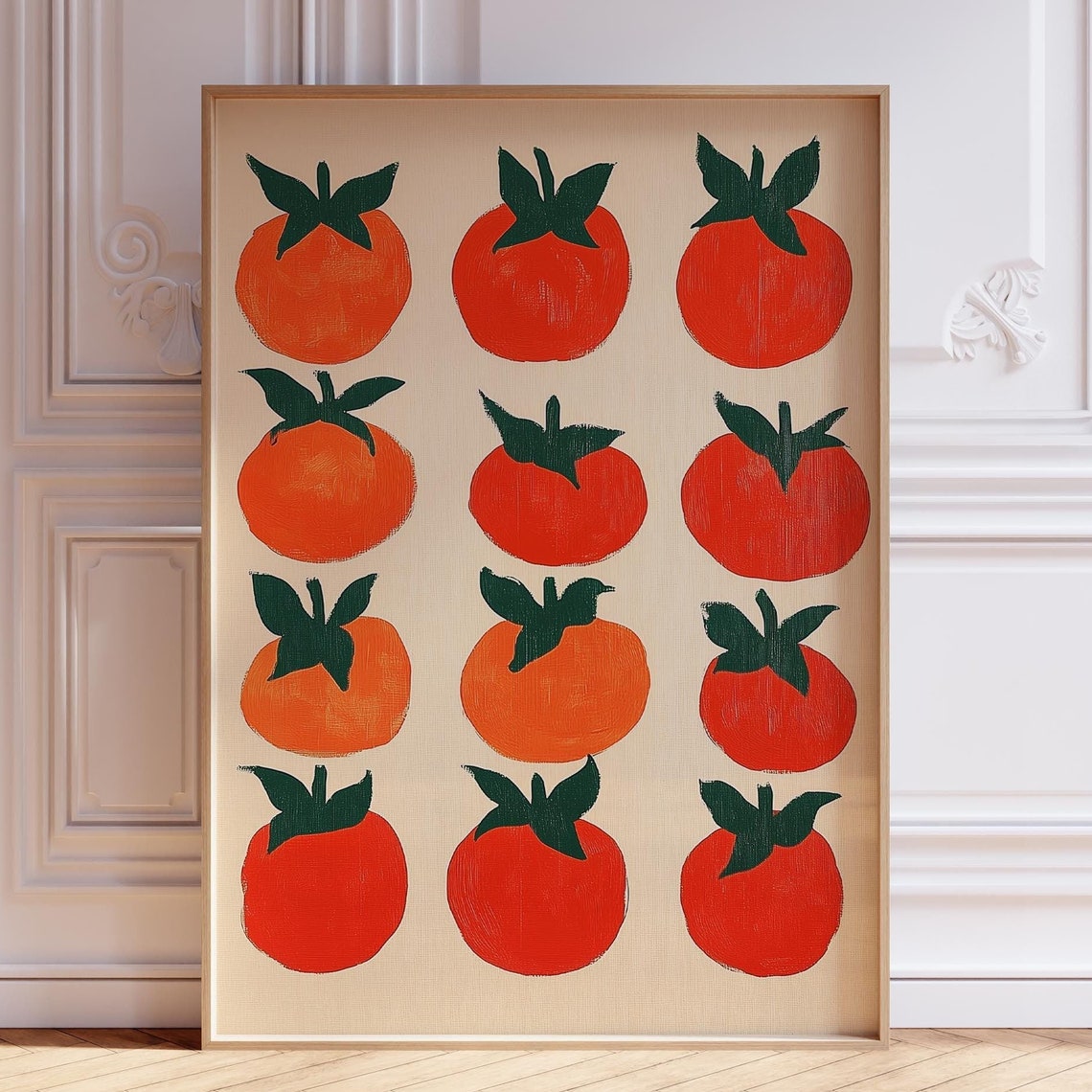 Red Tomato Grid Painted Vegetables Retro Mediterranean Kitchen Poster
