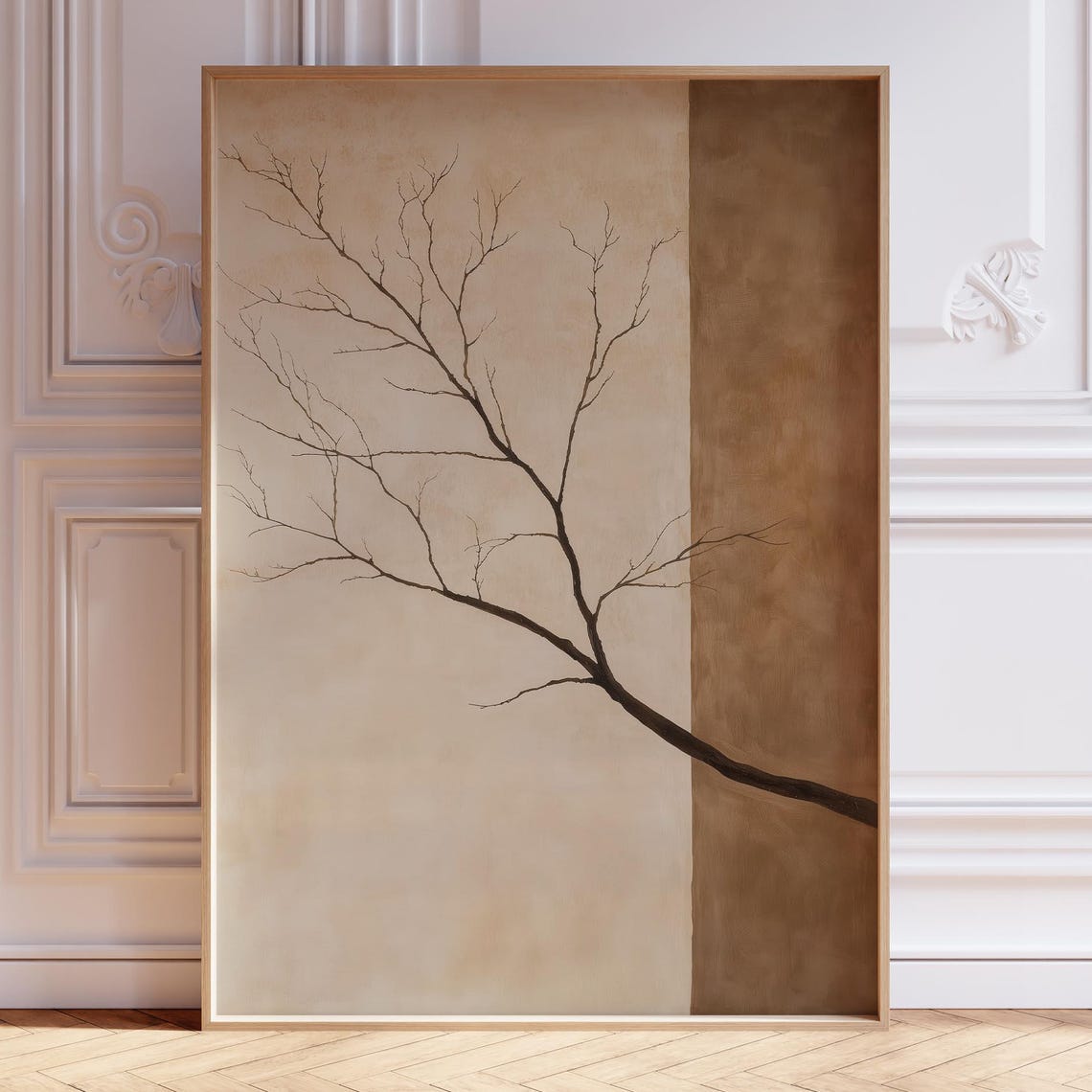 Single Low Tree Branch Tan and Brown Block Minimalist Art Poster