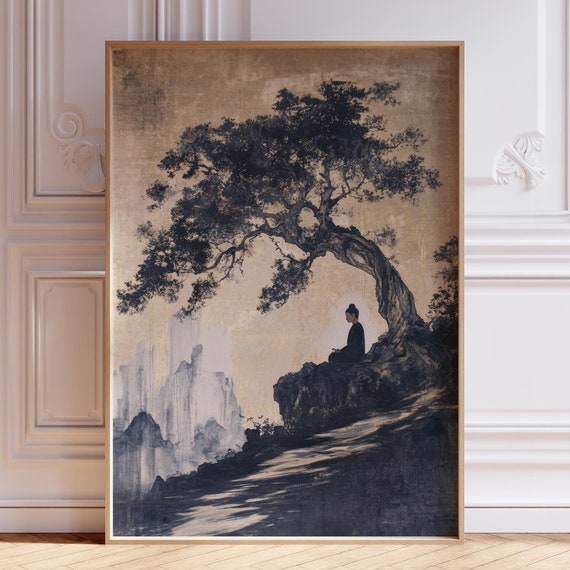 Minimalist Buddha Wall Art Print Gautama Poster Spiritual Bodhi Tree Buddhist