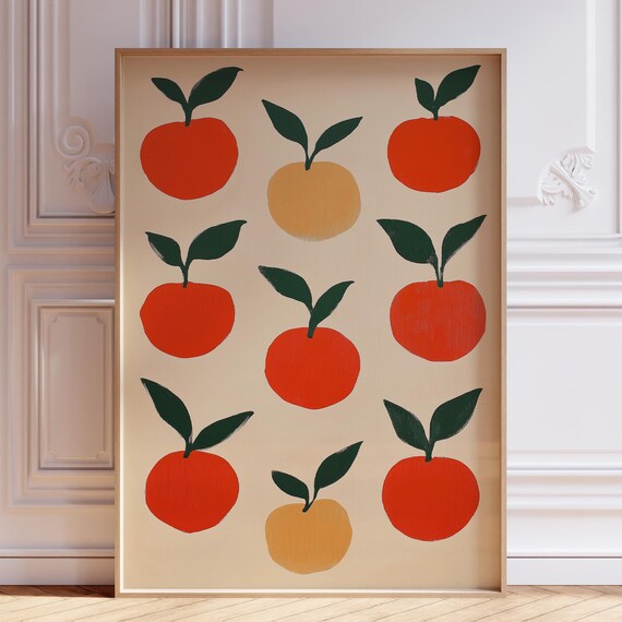 Red Orange Fruit Grid Retro Minimal Vintage Kitchen Wall Poster