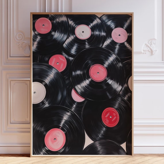 Pink Vinyl Record Poster Retro Print Vintage Wall Art Abstract Black