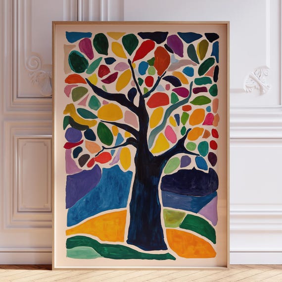 Abstract Tree Of Life Wall Art Print Colorful Spiritual Painting Pink Vertical