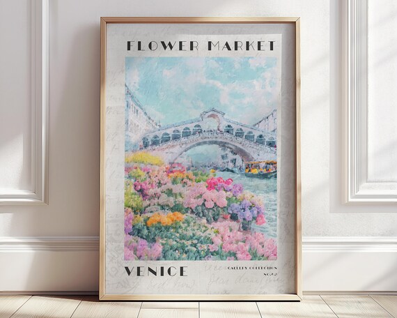 Venice Flower Market Rialto Bridge Canal Cityscape Art Poster