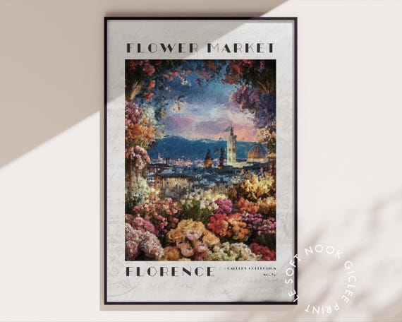 Night Scene Flower Market Florence Moody Italy Poster Travel City Print Dark Floral Landscape Wall Art Modern Vintage Decor Trendy Gift