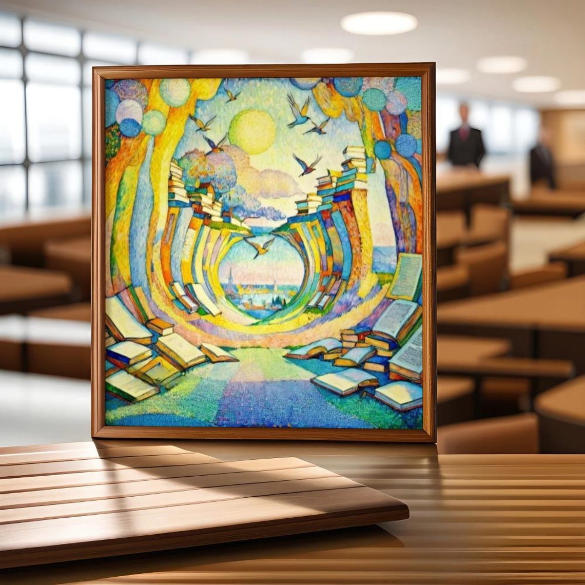 Surreal Open Book Portal With Flying Birds Fantasy Art Poster
