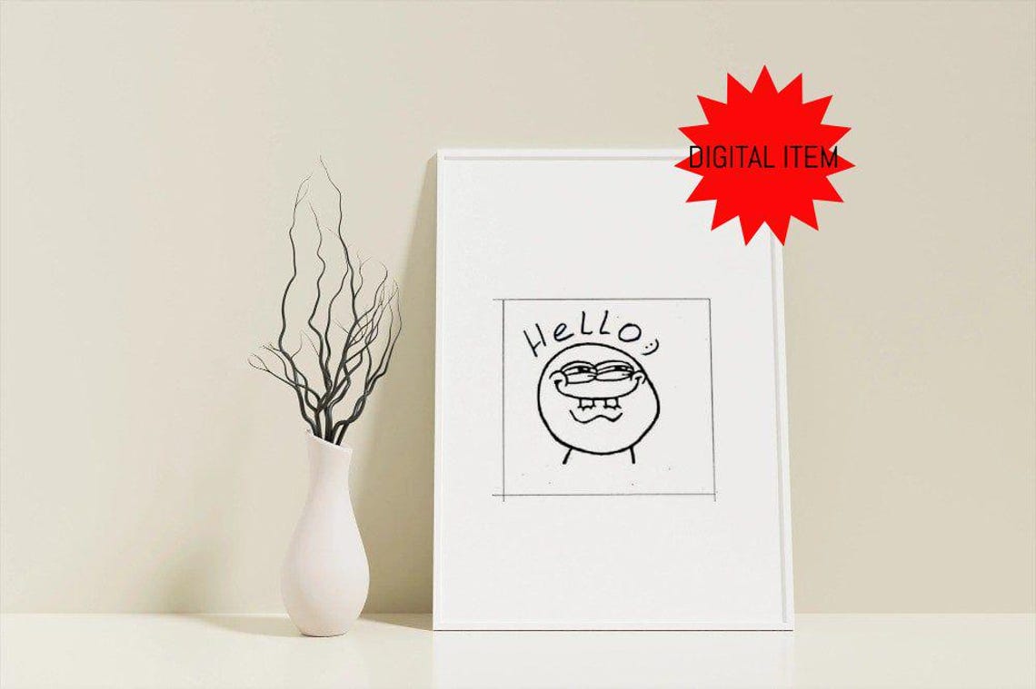 Hello Goofy Doodle Face With Glasses Playful Line Art Poster