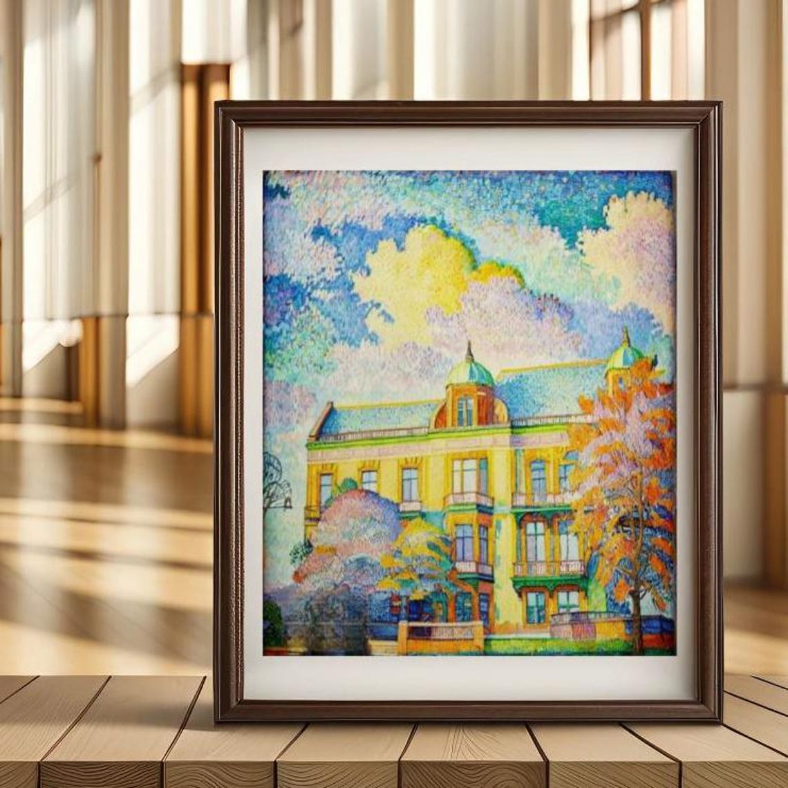 Pointillist Grand Villa With Domed Towers And Autumn Trees Poster