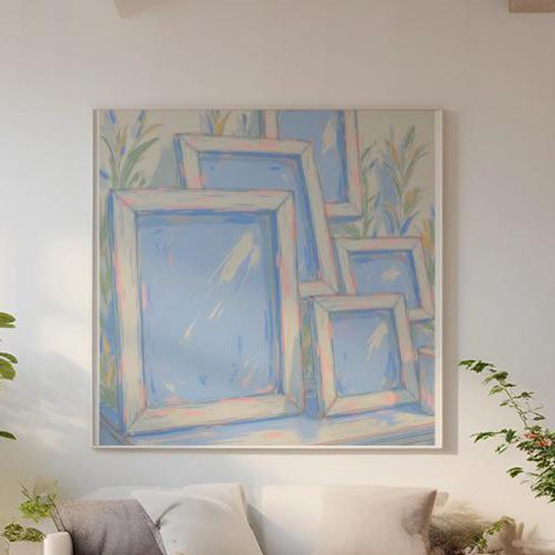 Layered Blue and Pink Picture Frames Impressionist Style Art Poster