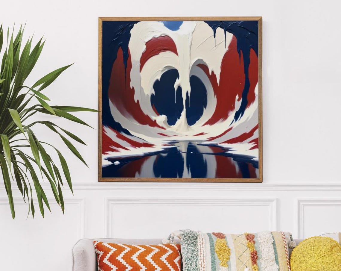 Bold Red White And Navy Abstract Swirl Over Water Art Poster