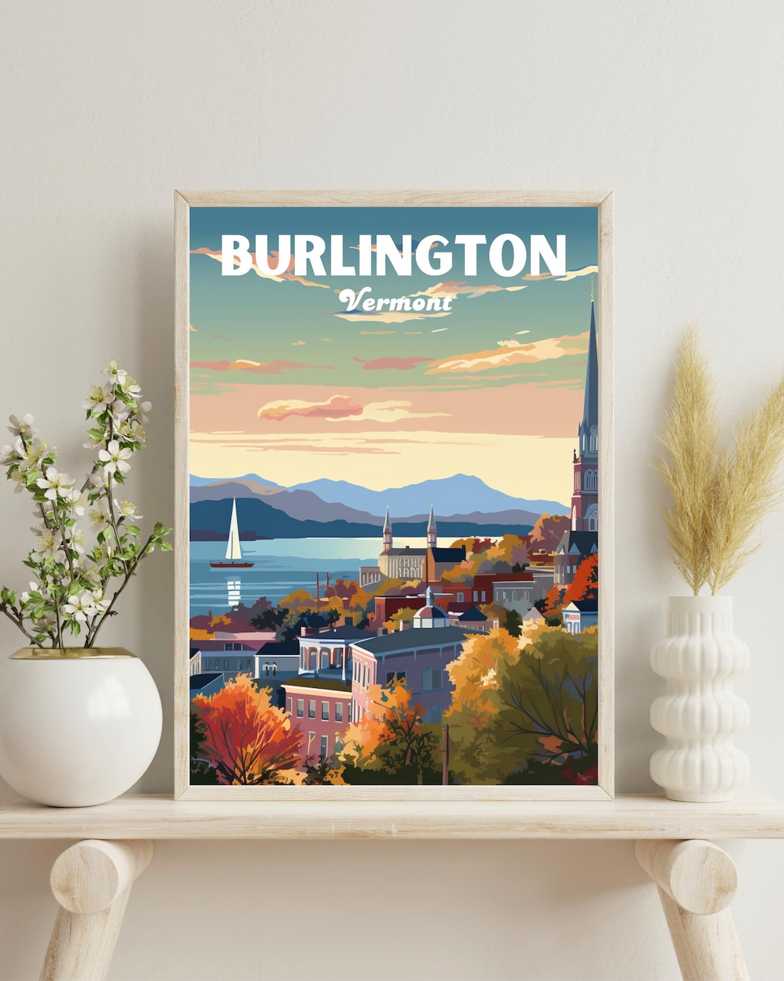 Burlington Vermont Travel Poster, Vermont Gift