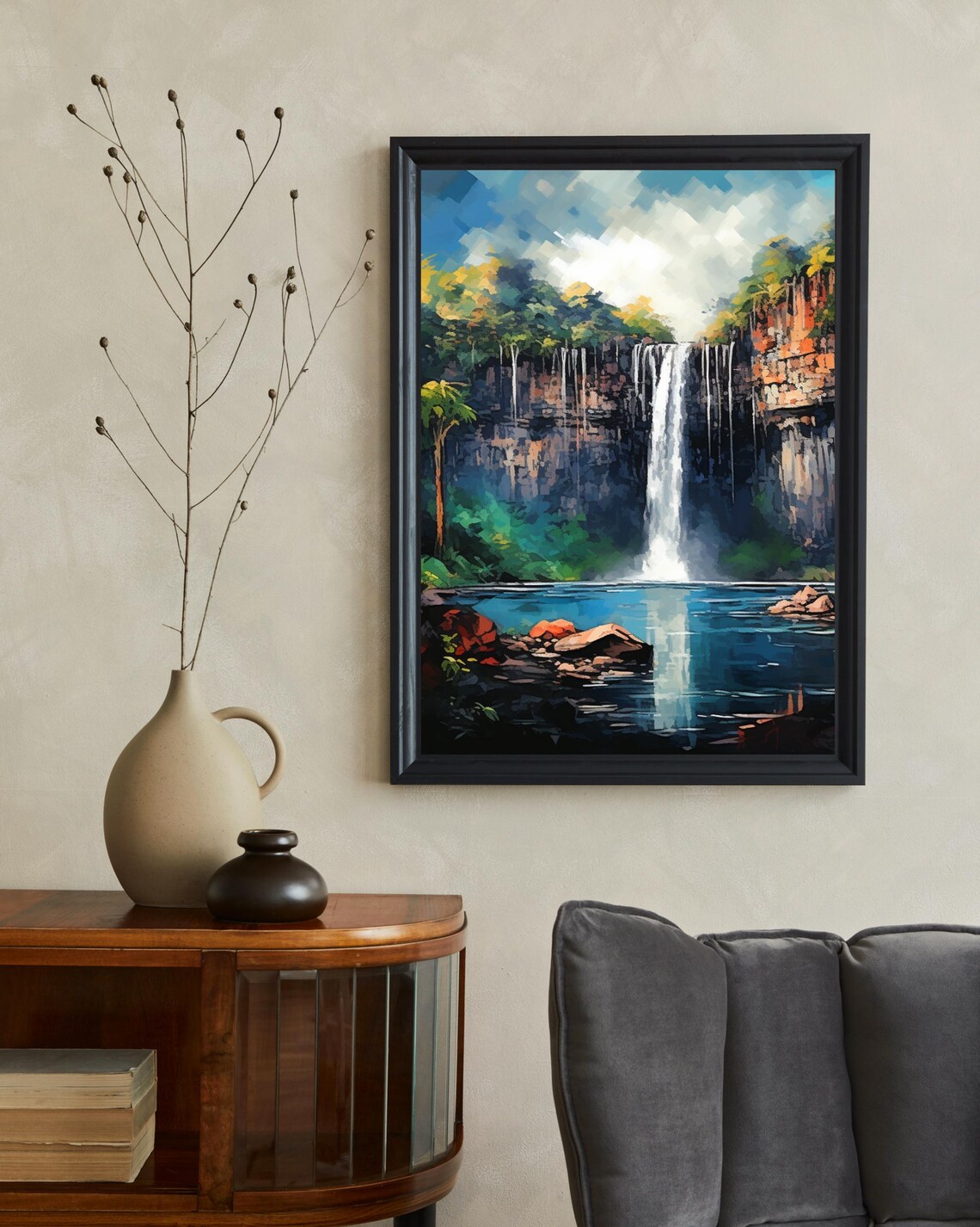 Chamarel Mauritius Travel Poster, Waterfall Art - Image 2