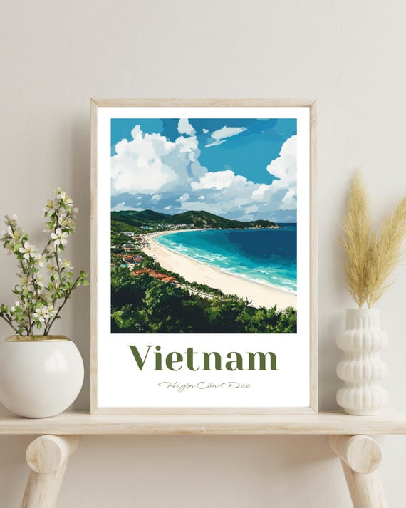 Con Dao Vietnam Travel Poster, Tropical Beach Art