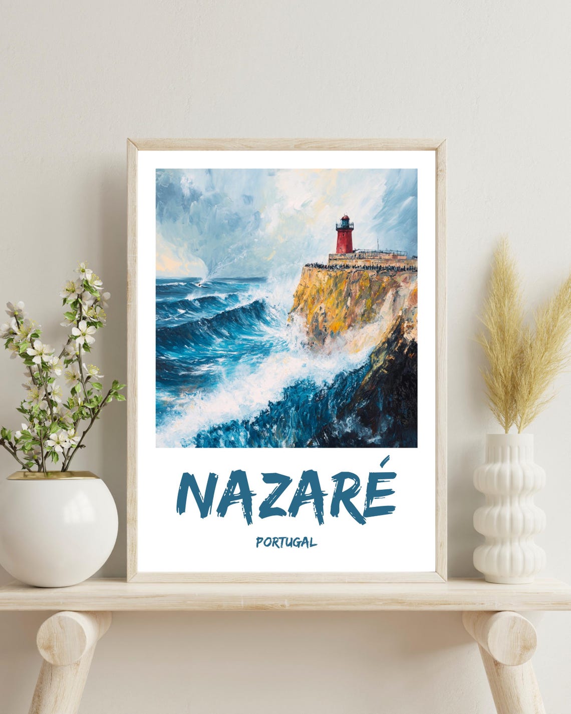 Nazare Portugal Travel Poster, Wave Art