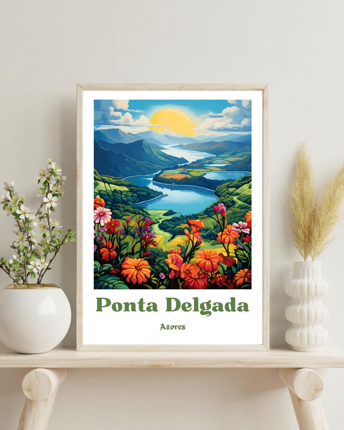 Ponta Delgada Azores Travel Poster, Portugal