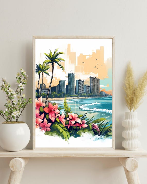 Honolulu Travel Poster, Hawaii Gift Art