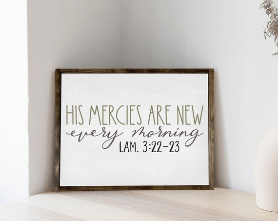 His Mercies Are New Every Morning Wood Framed Religious Home Decor Christian Bible Verse Wall Art