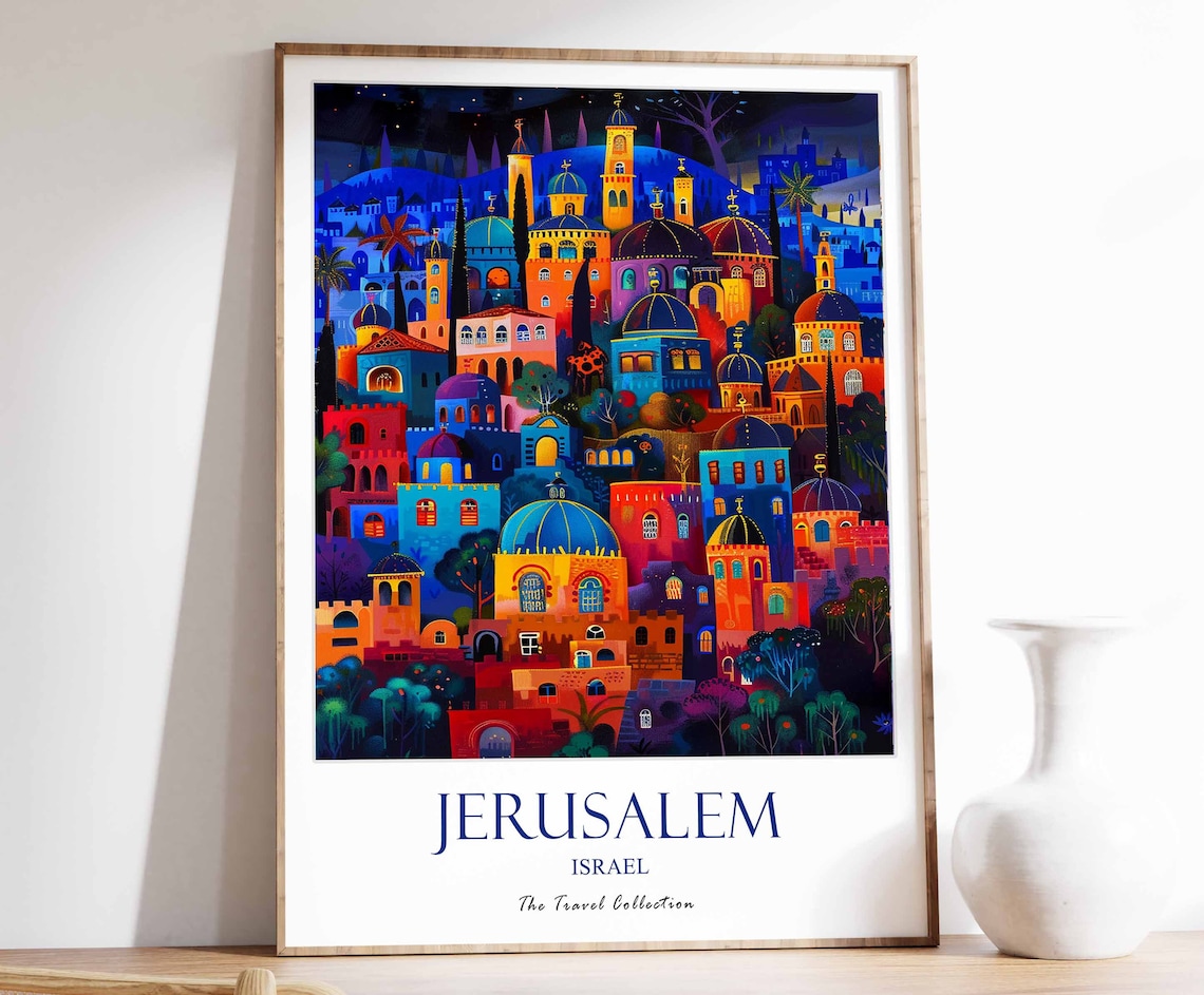Jerusalem Travel Poster, Middle Eastern Jewish Gift Art