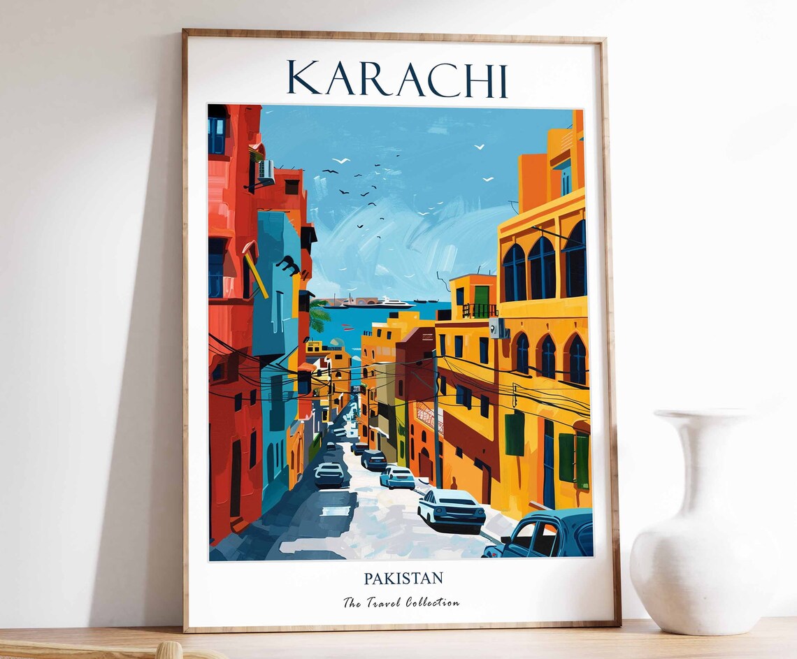 Karachi Pakistan Colorful Old Street Seaside Avenue Travel Poster