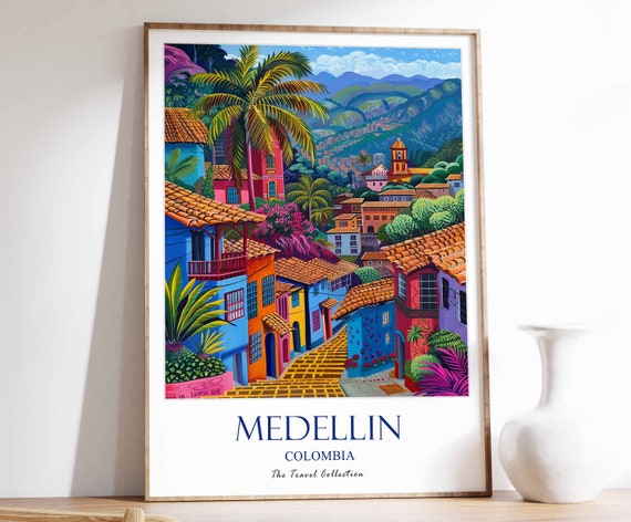 Medellin Print Travel Poster Colombian Tropical Decor Botanical Art Gift