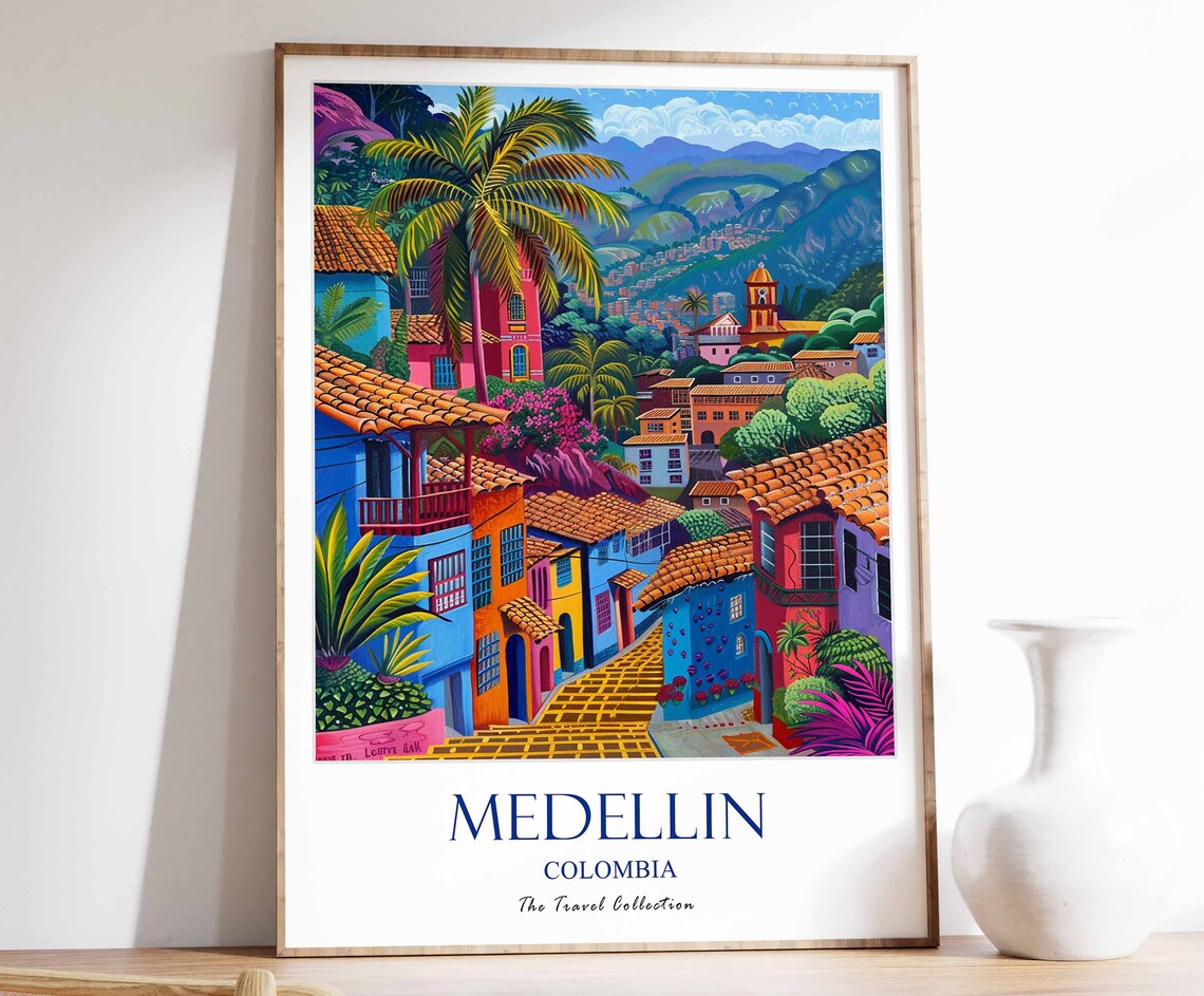 Medellin Print Travel Poster Colombian Tropical Decor Botanical Art Gift