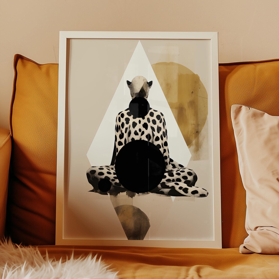 Spotted Cheetah Figure Bold Modern Geometric Animal Fusion Art Poster