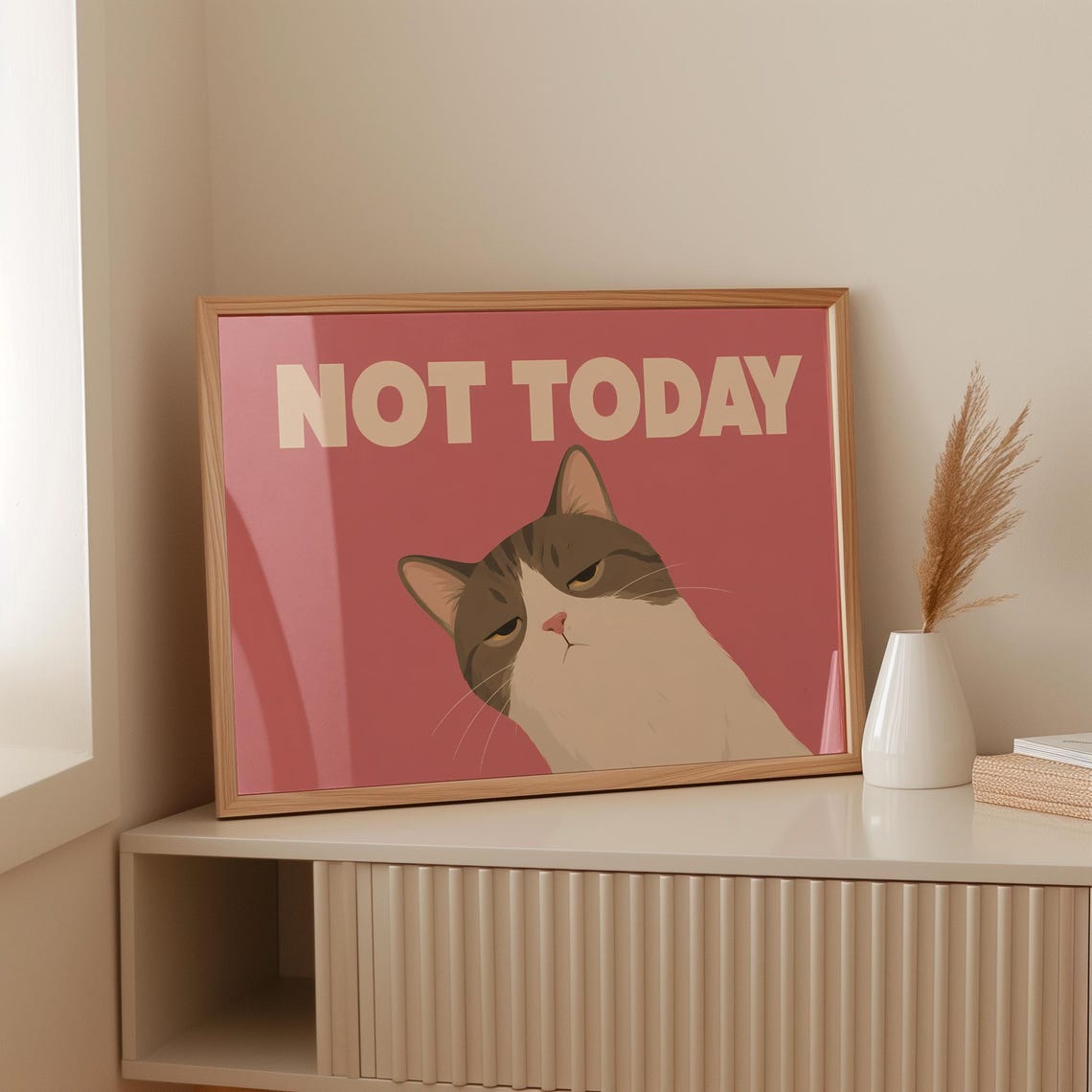 Lustiges Katzen Poster Not Today Wandbild Auf Rosa Frecher Cat Spruch Fr Bro Und Flur