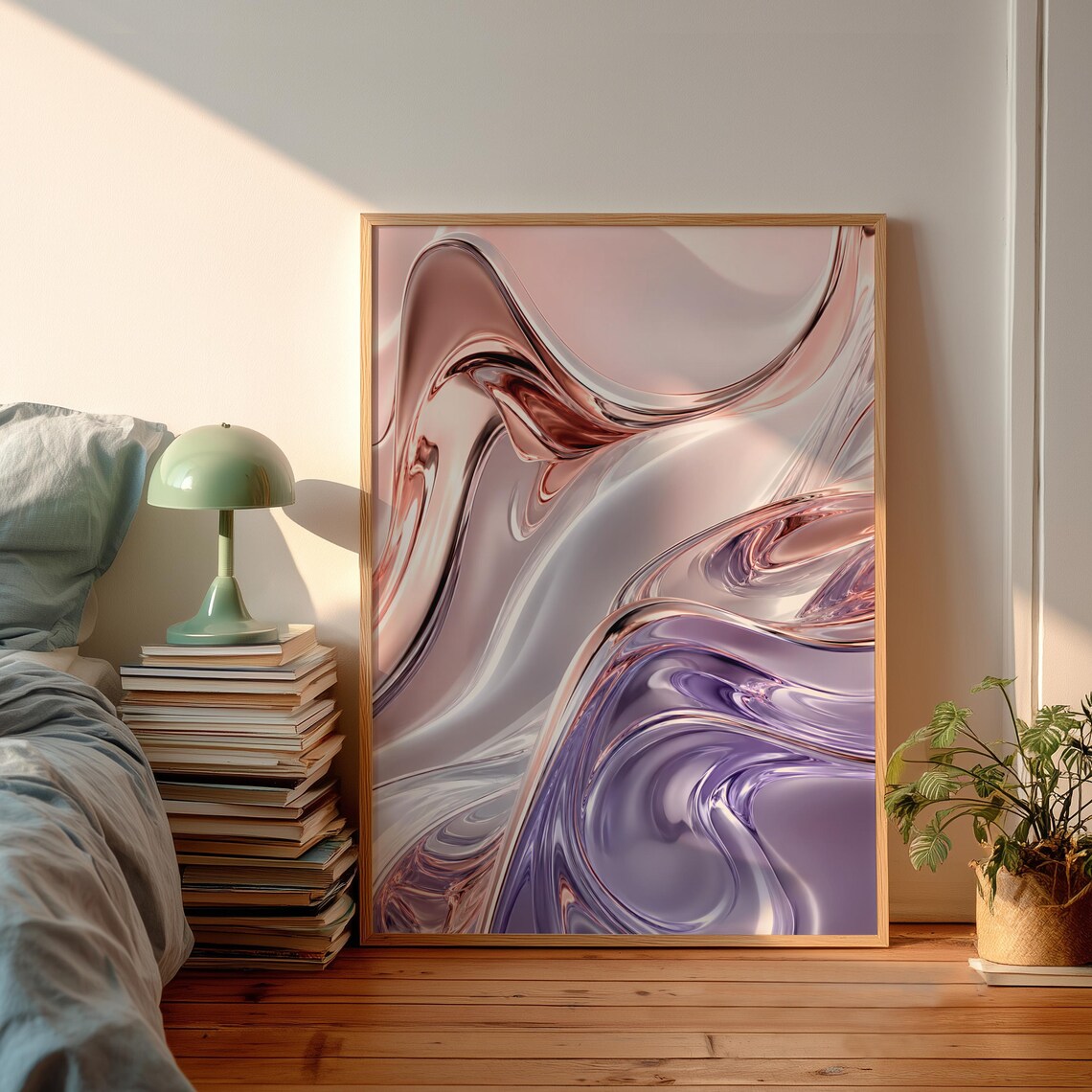 Rose Gold Liquid Chrome Swirl Metallic Blush Pink Abstract Poster