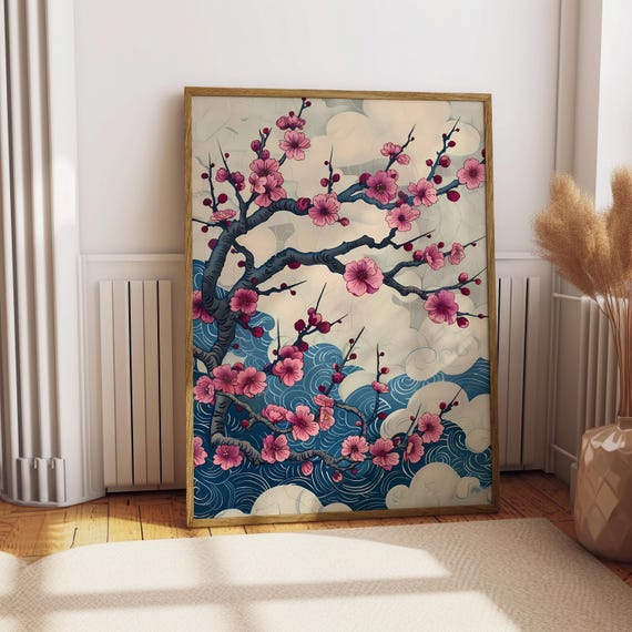 Sakura Cherry Blossom Wall Art Japanese Floral Poster Pink Decor Gift For Her Print