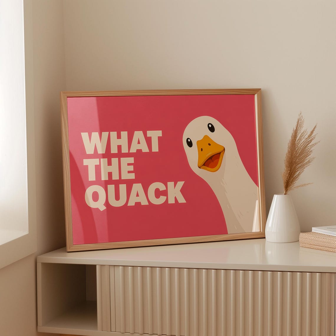 What The Quack Funny Duck Poster Pink Bold Humor Wall Decor Sassy Gift