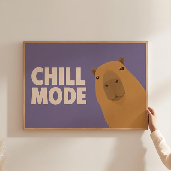 Chill Mode Capybara Poster Purple Landscape Funny Relaxed Quote Wall Gift