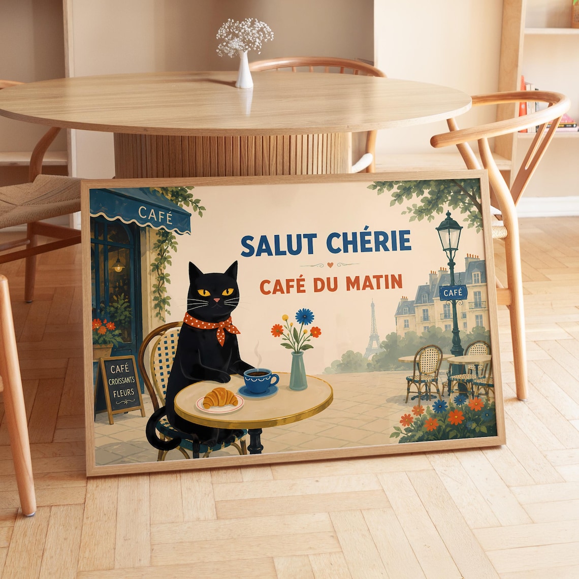 Salut Cherie Black Cat French Cafe Du Matin Poster