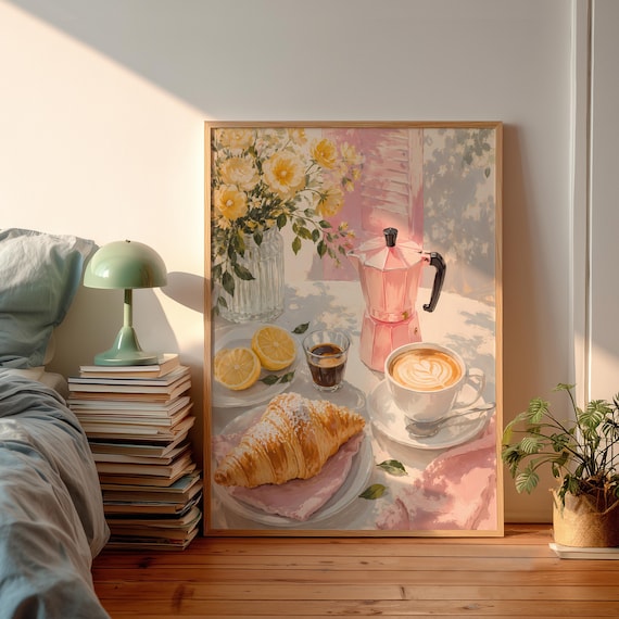 Retro Pink Moka Pot Poster, Cozy Kitchen Art Print