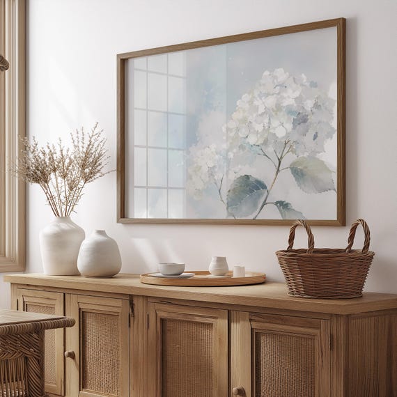 Soft Watercolor White Hydrangea Poster Elegant Botanical Floral Wall Art Cottagecore Flower Painting Print