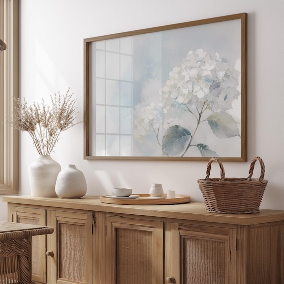 Soft White Hydrangea Watercolor Elegant Botanical Floral Poster