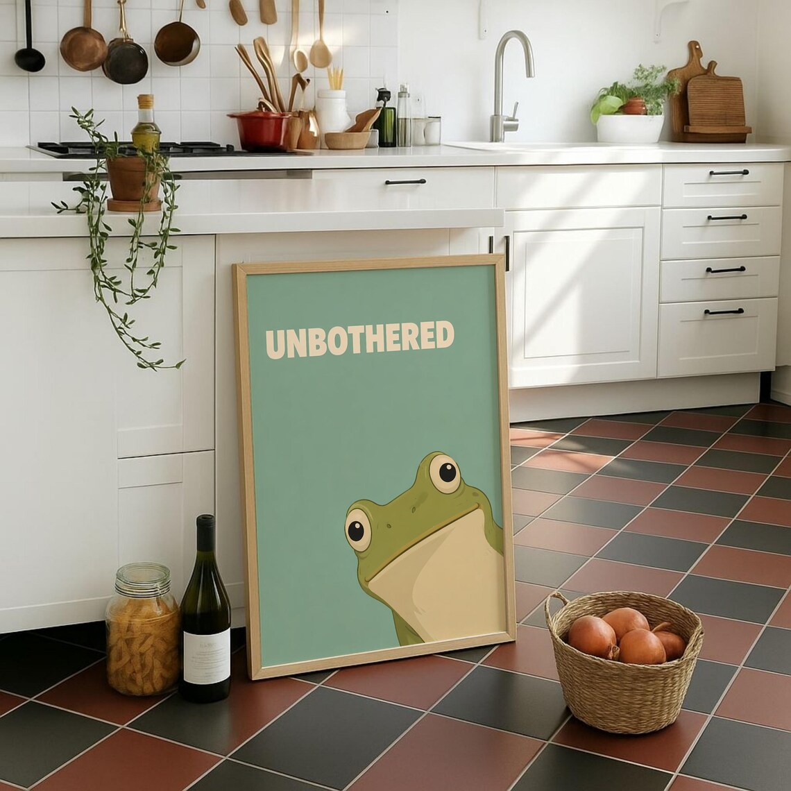 Unbothered Funny Frog Cartoon Green Mint Positive Quote Poster