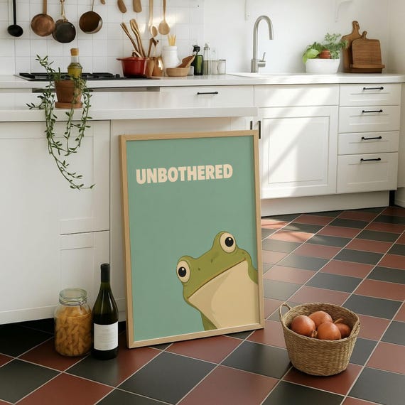 Frosch Poster Unbothered Lustiger Tier Spruch Grnes Kinderzimmer Wandbild Retro Deko Humor