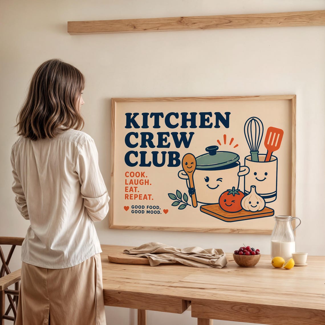 Kitchen Crew Club Funny Retro Kitchenware Friends Food Art Poster
