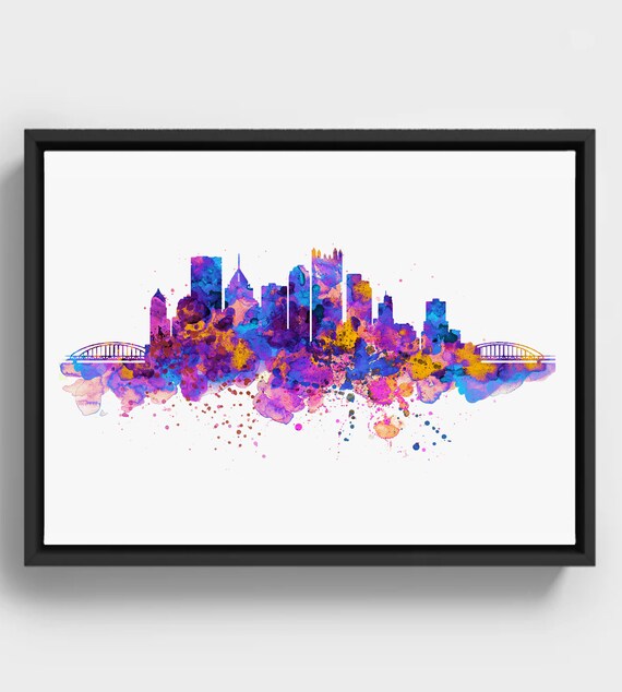 Pittsburgh Skyline Watercolor Colorful Cityscape Wall Art Instant