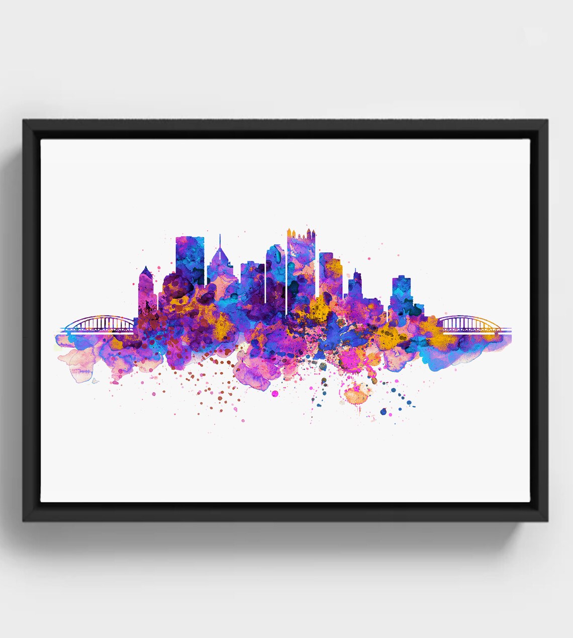 Pittsburgh Skyline Watercolor Colorful Cityscape Wall Art Instant