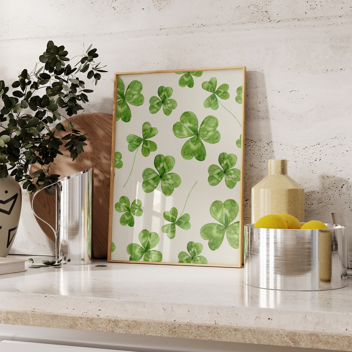 Watercolor Shamrocks Pattern Green Clover Irish Botanical Poster - Image 3