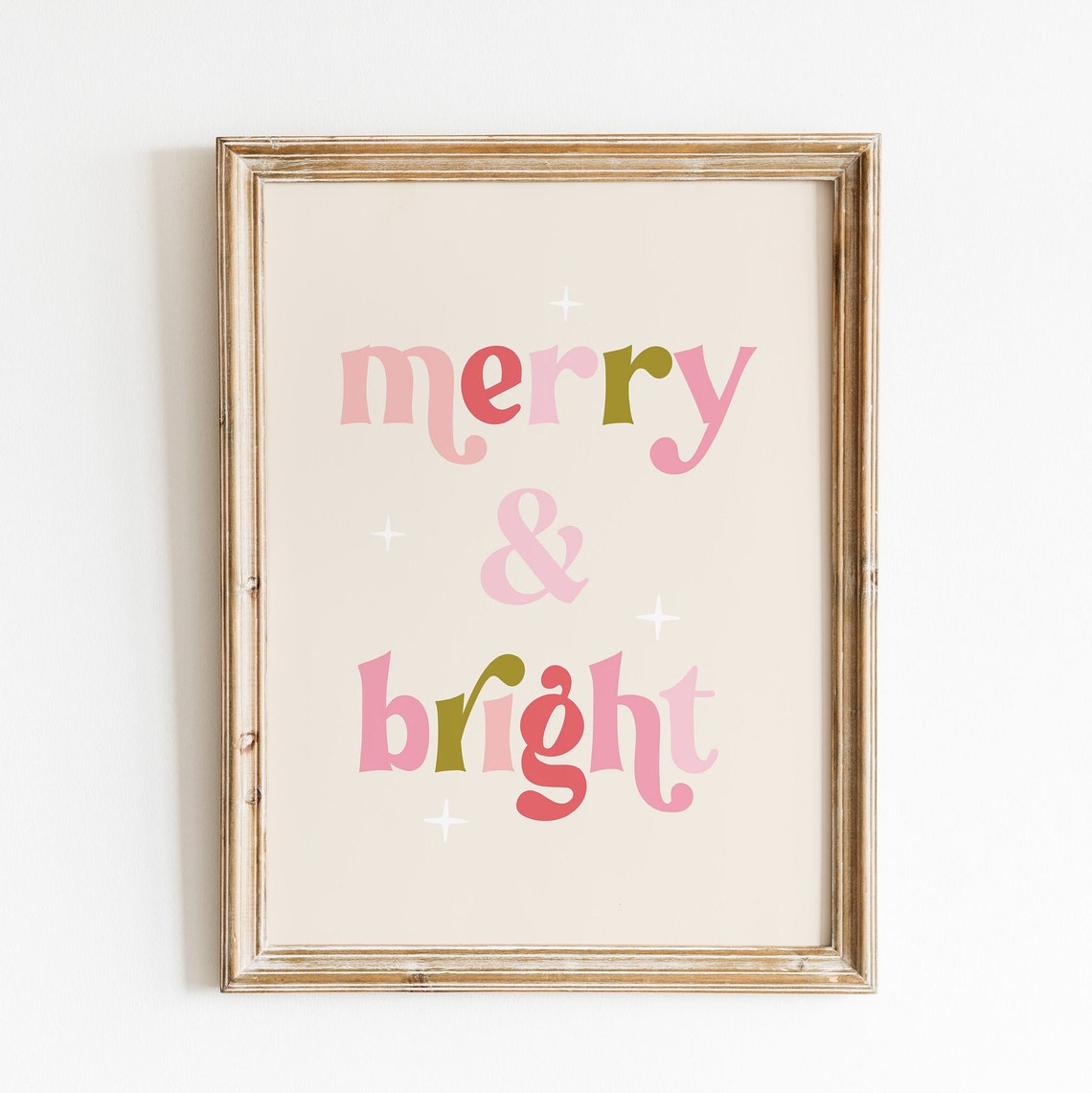 Merry and Bright Retro Typography Colorful Holiday Quote Poster