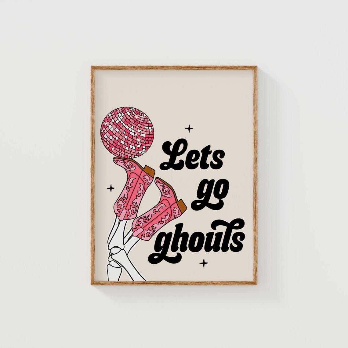 Lets Go Ghouls Disco Cowboy Boots Skeleton Retro Halloween Poster - Image 2