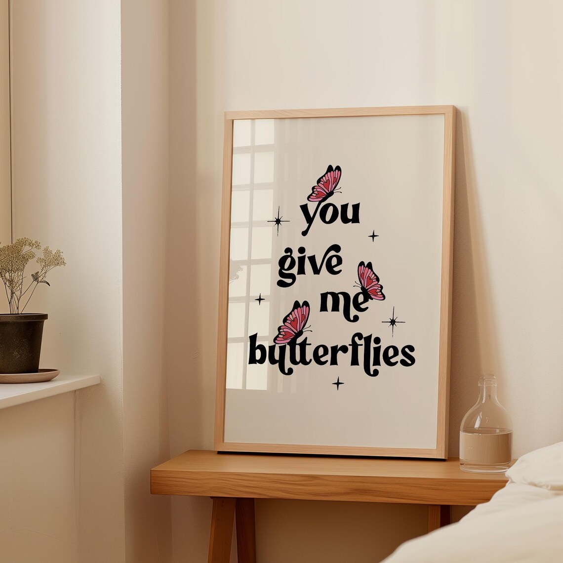 You Give Me Butterflies Retro Typography Pink Butterfly Quote Poster - Image 2