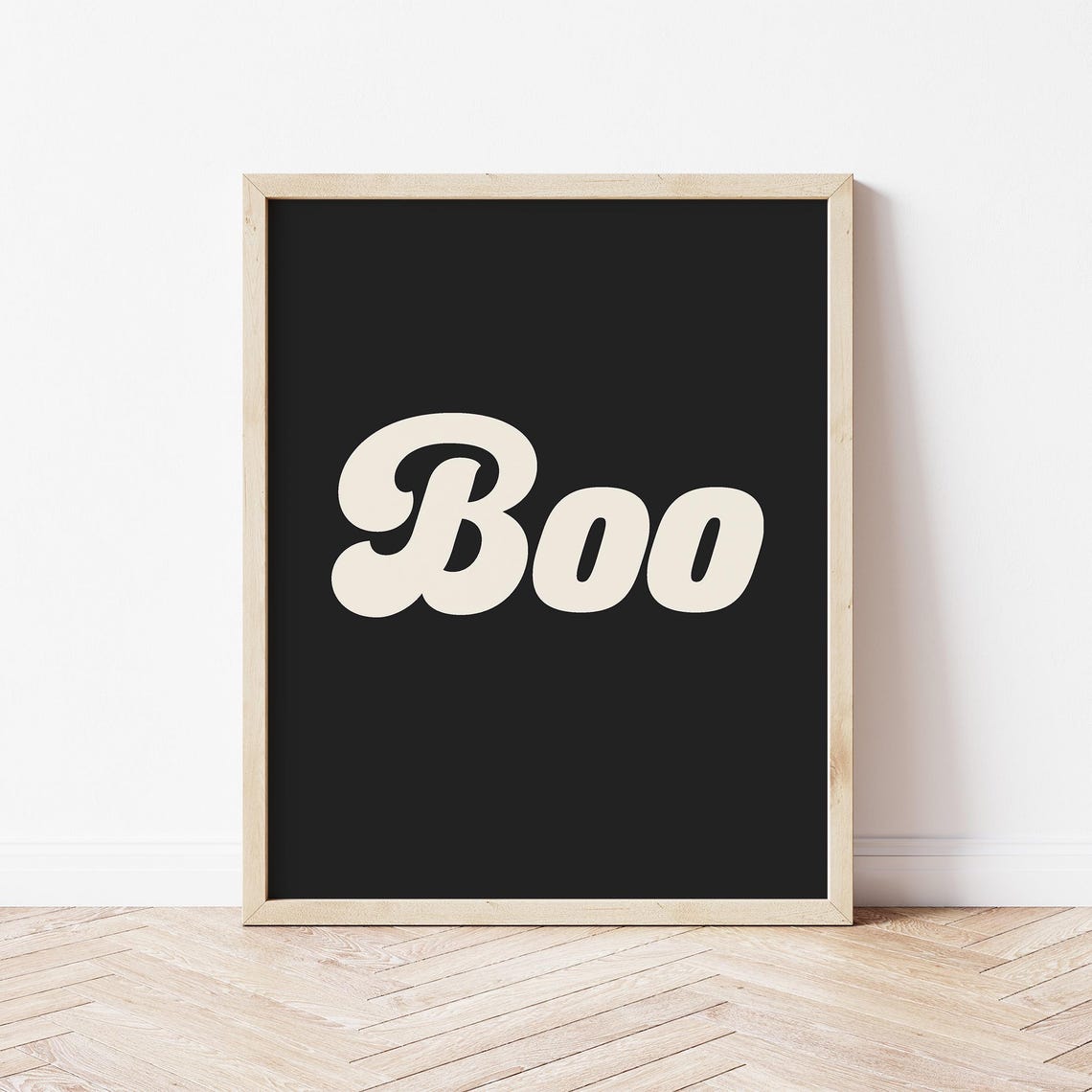 Boo Retro Script Black and Cream Ghostly Halloween Spooky Poster